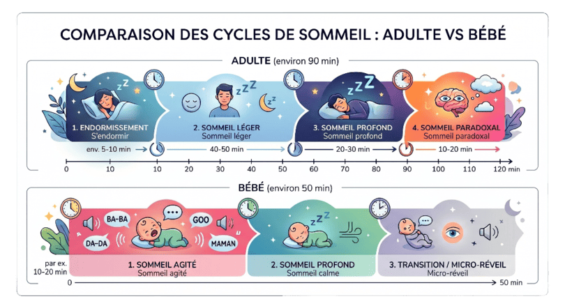 Sommeil bébé vs sommeil adulte infographie